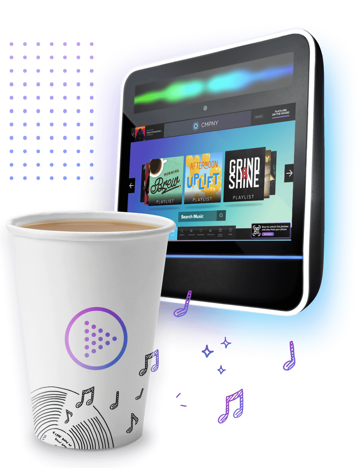 jukebox and a coffee cup