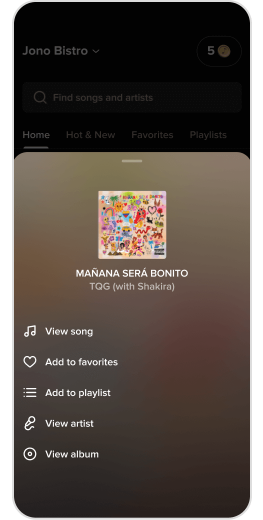 mobile app song menu